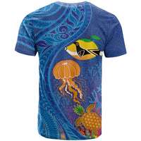 Hawaiian Funny Fruits Sea Animals T Shirt Mango Reef Triggerfish and Pineapple Turtle and Mandarin Jellyfish