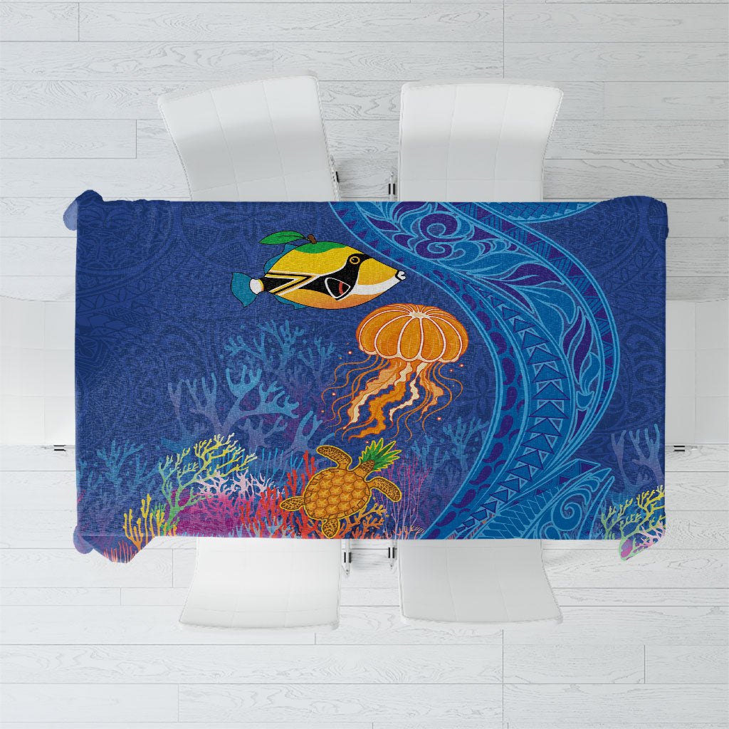 Hawaiian Funny Fruits Sea Animals Tablecloth Mango Reef Triggerfish and Pineapple Turtle and Mandarin Jellyfish