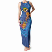 Hawaiian Funny Fruits Sea Animals Tank Maxi Dress Mango Reef Triggerfish and Pineapple Turtle and Mandarin Jellyfish