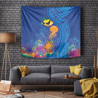 Hawaiian Funny Fruits Sea Animals Tapestry Mango Reef Triggerfish and Pineapple Turtle and Mandarin Jellyfish