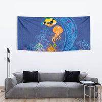 Hawaiian Funny Fruits Sea Animals Tapestry Mango Reef Triggerfish and Pineapple Turtle and Mandarin Jellyfish