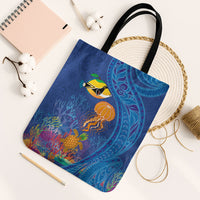 Hawaiian Funny Fruits Sea Animals Tote Bag Mango Reef Triggerfish and Pineapple Turtle and Mandarin Jellyfish