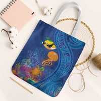 Hawaiian Funny Fruits Sea Animals Tote Bag Mango Reef Triggerfish and Pineapple Turtle and Mandarin Jellyfish