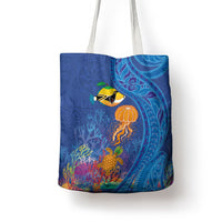 Hawaiian Funny Fruits Sea Animals Tote Bag Mango Reef Triggerfish and Pineapple Turtle and Mandarin Jellyfish