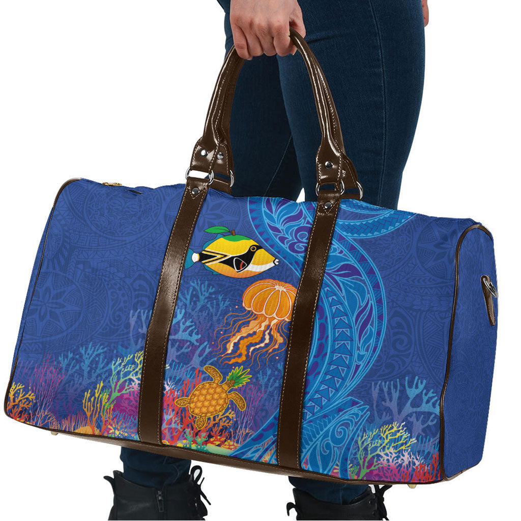 Hawaiian Funny Fruits Sea Animals Travel Bag Mango Reef Triggerfish and Pineapple Turtle and Mandarin Jellyfish