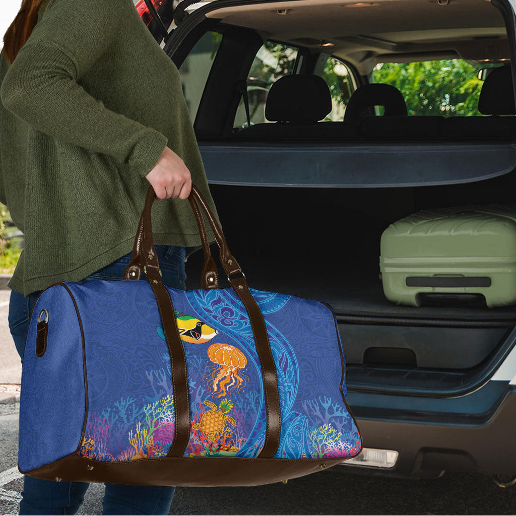 Hawaiian Funny Fruits Sea Animals Travel Bag Mango Reef Triggerfish and Pineapple Turtle and Mandarin Jellyfish