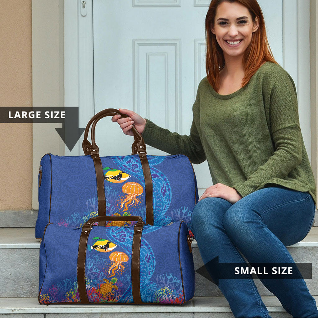 Hawaiian Funny Fruits Sea Animals Travel Bag Mango Reef Triggerfish and Pineapple Turtle and Mandarin Jellyfish
