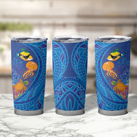 Hawaiian Funny Fruits Sea Animals Tumbler Cup Mango Reef Triggerfish and Pineapple Turtle and Mandarin Jellyfish