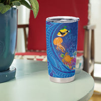 Hawaiian Funny Fruits Sea Animals Tumbler Cup Mango Reef Triggerfish and Pineapple Turtle and Mandarin Jellyfish