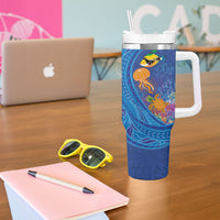 Hawaiian Funny Fruits Sea Animals Tumbler With Handle Mango Reef Triggerfish and Pineapple Turtle and Mandarin Jellyfish