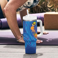 Hawaiian Funny Fruits Sea Animals Tumbler With Handle Mango Reef Triggerfish and Pineapple Turtle and Mandarin Jellyfish