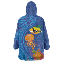 Hawaiian Funny Fruits Sea Animals Wearable Blanket Hoodie Mango Reef Triggerfish and Pineapple Turtle and Mandarin Jellyfish
