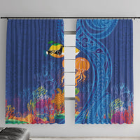 Hawaiian Funny Fruits Sea Animals Window Curtain Mango Reef Triggerfish and Pineapple Turtle and Mandarin Jellyfish
