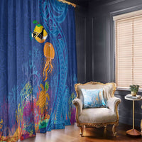 Hawaiian Funny Fruits Sea Animals Window Curtain Mango Reef Triggerfish and Pineapple Turtle and Mandarin Jellyfish