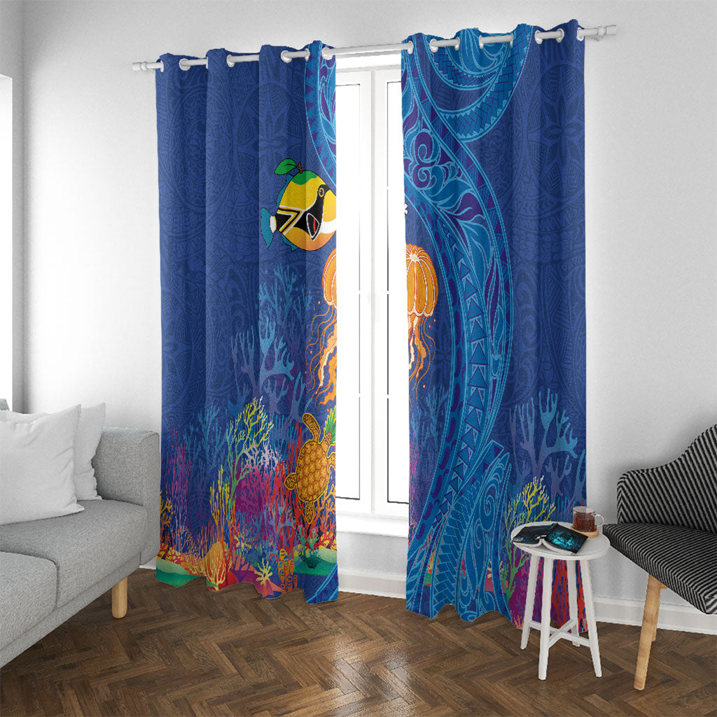 Hawaiian Funny Fruits Sea Animals Window Curtain Mango Reef Triggerfish and Pineapple Turtle and Mandarin Jellyfish