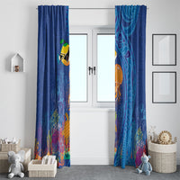 Hawaiian Funny Fruits Sea Animals Window Curtain Mango Reef Triggerfish and Pineapple Turtle and Mandarin Jellyfish
