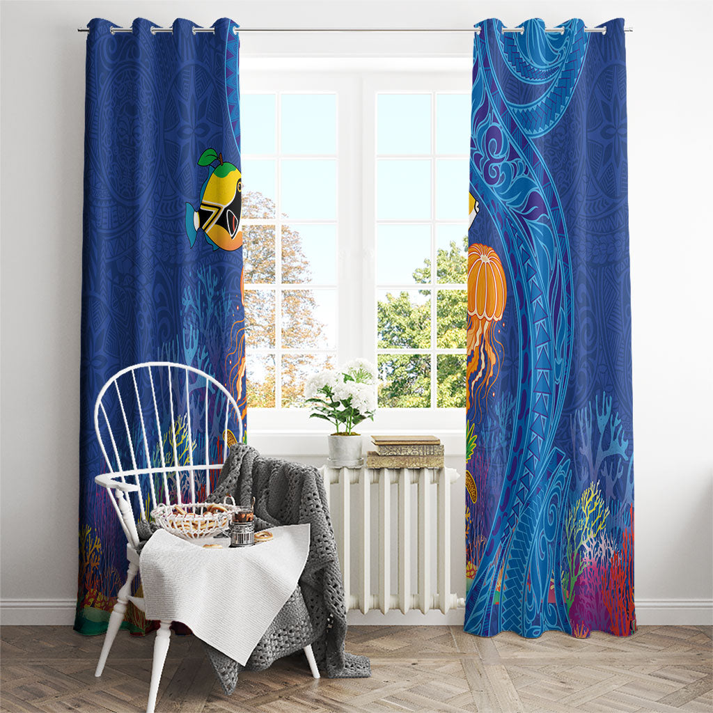 Hawaiian Funny Fruits Sea Animals Window Curtain Mango Reef Triggerfish and Pineapple Turtle and Mandarin Jellyfish