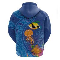 Hawaiian Funny Fruits Sea Animals Zip Hoodie Mango Reef Triggerfish and Pineapple Turtle and Mandarin Jellyfish
