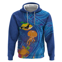 Hawaiian Funny Fruits Sea Animals Zip Hoodie Mango Reef Triggerfish and Pineapple Turtle and Mandarin Jellyfish