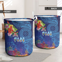 Fiji Day Laundry Basket Coral Reef with Tapa Motifs and Hibiscus Ocean Vibe