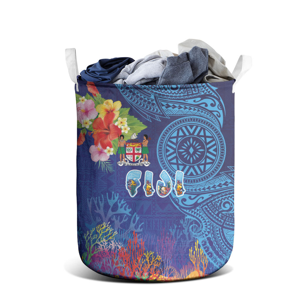 Fiji Day Laundry Basket Coral Reef with Tapa Motifs and Hibiscus Ocean Vibe