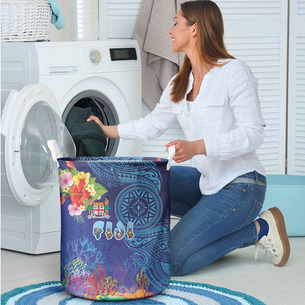 Fiji Day Laundry Basket Coral Reef with Tapa Motifs and Hibiscus Ocean Vibe