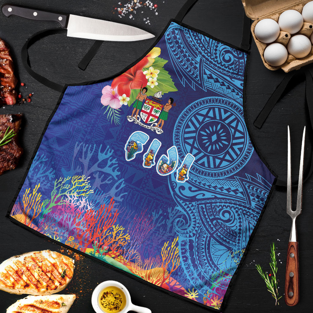 Fiji Day Apron Coral Reef with Tapa Motifs and Hibiscus Ocean Vibe