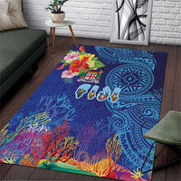 Fiji Day Area Rug Coral Reef with Tapa Motifs and Hibiscus Ocean Vibe