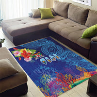 Fiji Day Area Rug Coral Reef with Tapa Motifs and Hibiscus Ocean Vibe