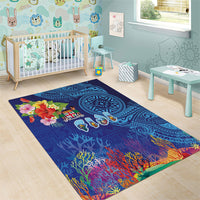 Fiji Day Area Rug Coral Reef with Tapa Motifs and Hibiscus Ocean Vibe