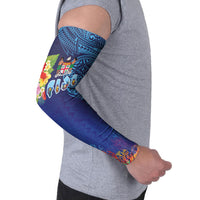 Fiji Day Arm Sleeves Coral Reef with Tapa Motifs and Hibiscus Ocean Vibe