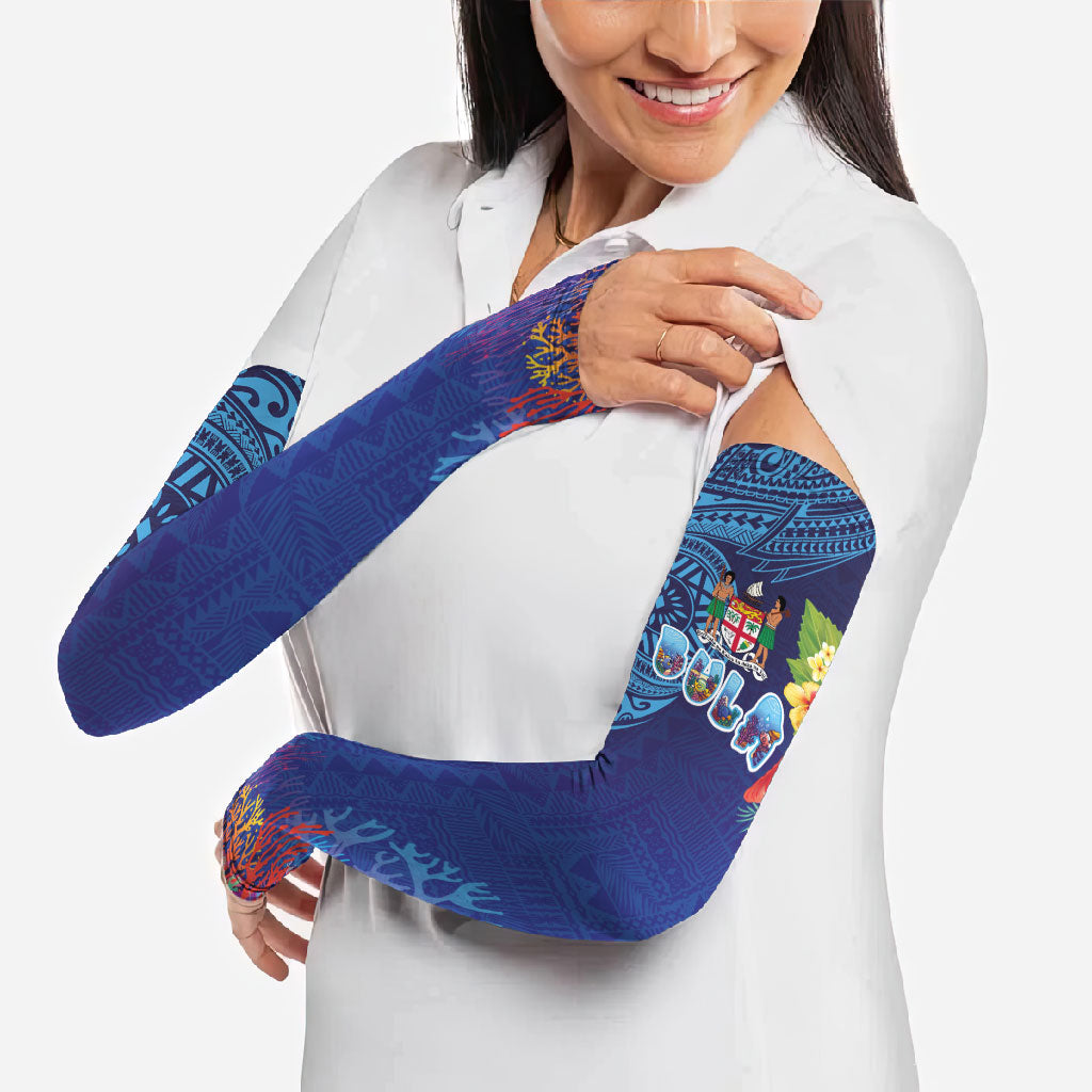 Fiji Day Arm Sleeves Coral Reef with Tapa Motifs and Hibiscus Ocean Vibe
