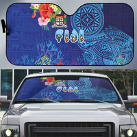 Fiji Day Auto Sun Shade Coral Reef with Tapa Motifs and Hibiscus Ocean Vibe