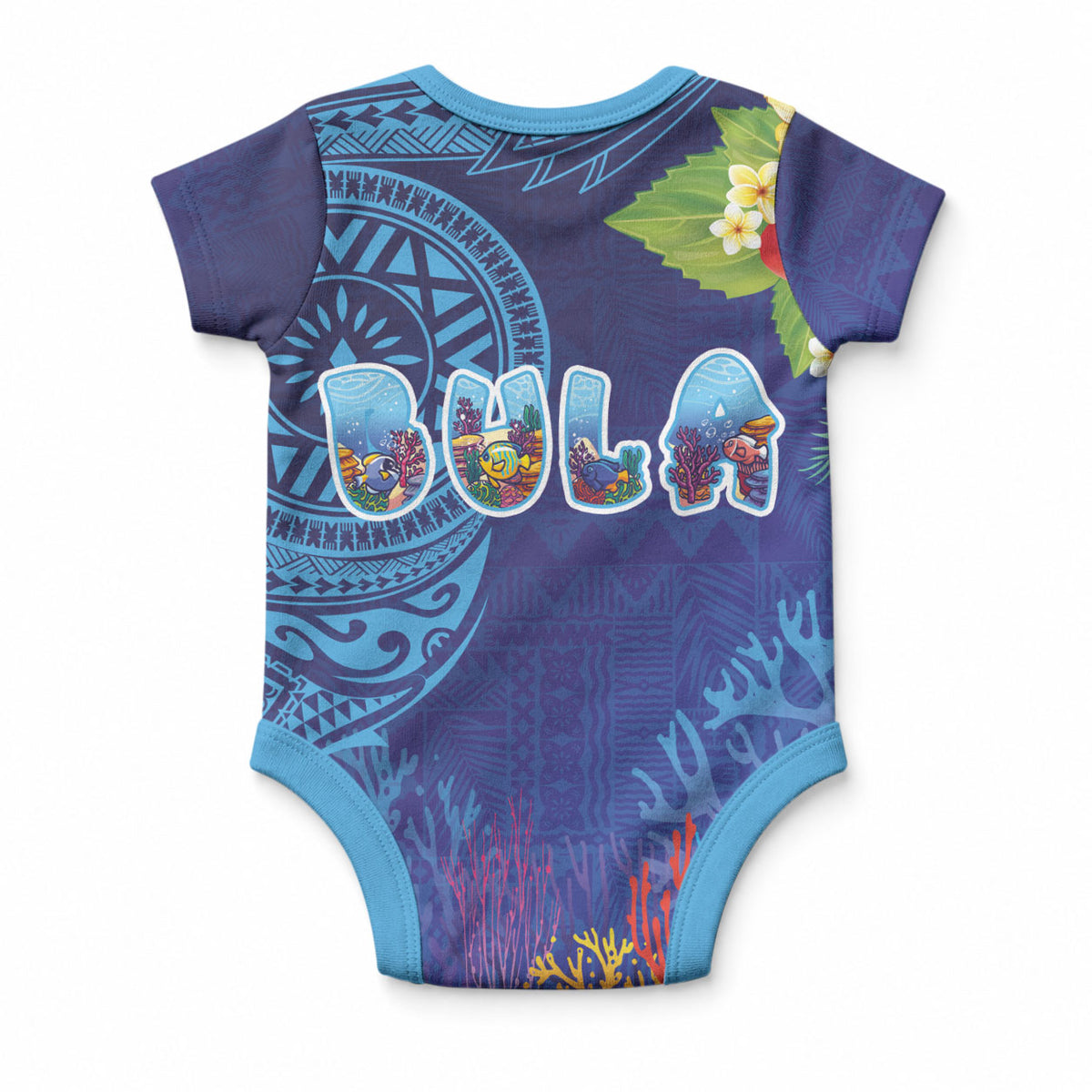 Fiji Day Baby Onesie Coral Reef with Tapa Motifs and Hibiscus Ocean Vibe