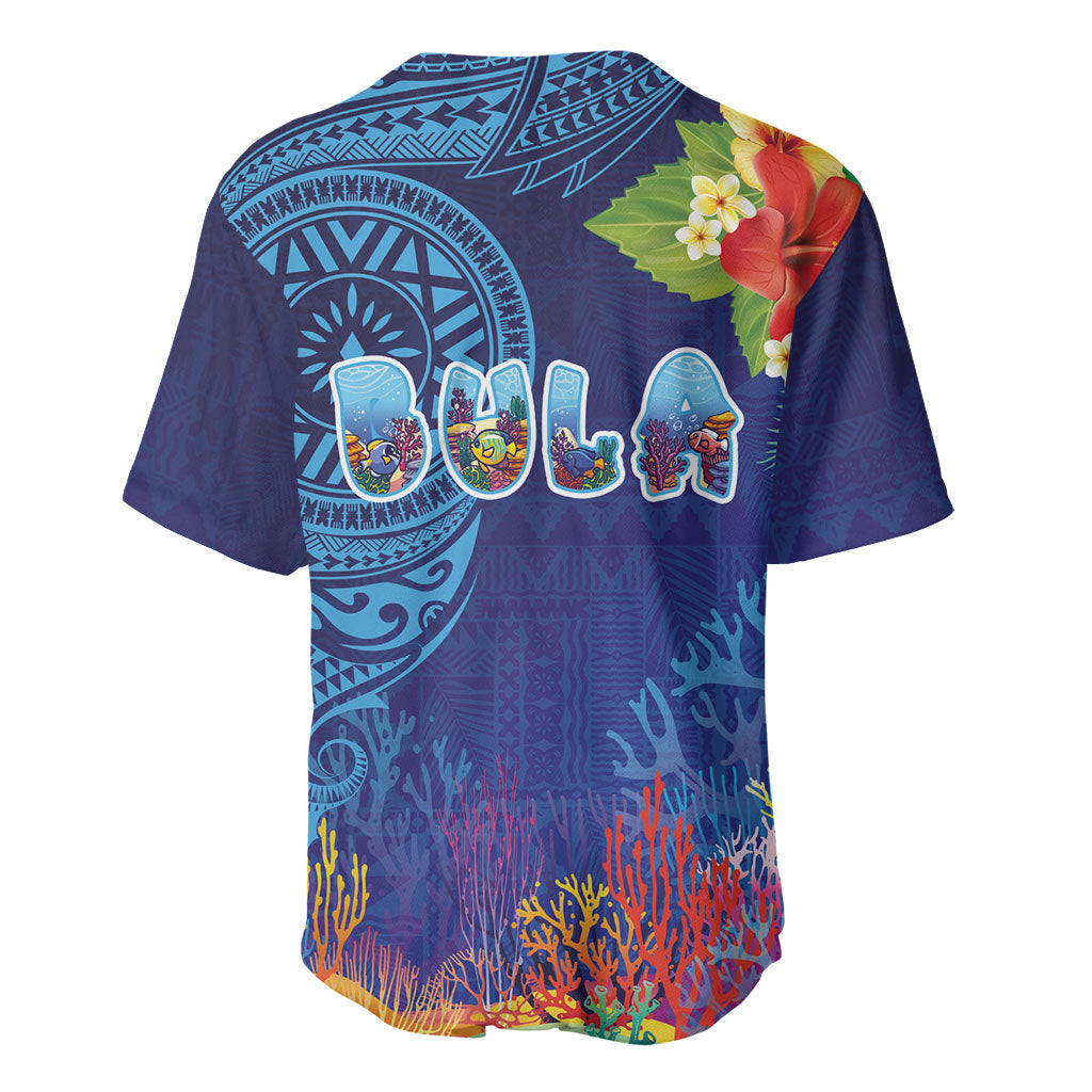 Fiji Day Baseball Jersey Coral Reef with Tapa Motifs and Hibiscus Ocean Vibe