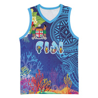 Fiji Day Basketball Jersey Coral Reef with Tapa Motifs and Hibiscus Ocean Vibe
