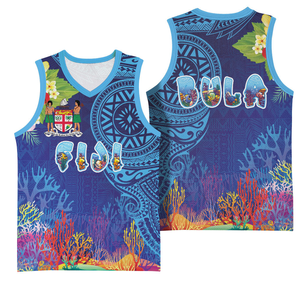 Fiji Day Basketball Jersey Coral Reef with Tapa Motifs and Hibiscus Ocean Vibe