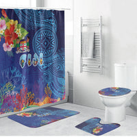 Fiji Day Bathroom Set Coral Reef with Tapa Motifs and Hibiscus Ocean Vibe