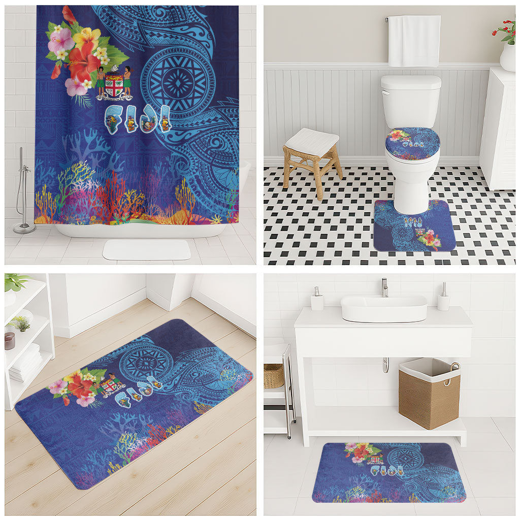 Fiji Day Bathroom Set Coral Reef with Tapa Motifs and Hibiscus Ocean Vibe
