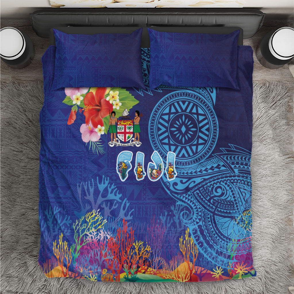 Fiji Day Bedding Set Coral Reef with Tapa Motifs and Hibiscus Ocean Vibe