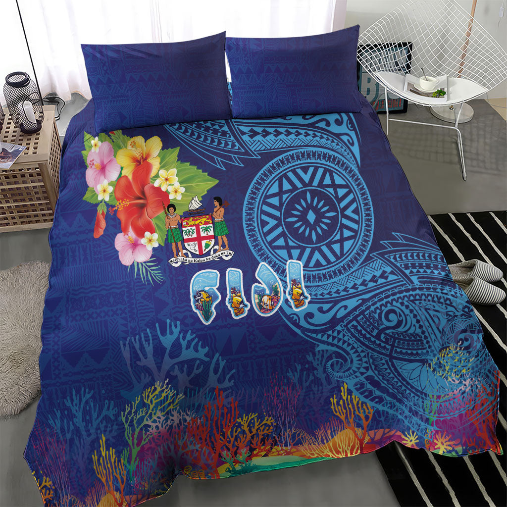 Fiji Day Bedding Set Coral Reef with Tapa Motifs and Hibiscus Ocean Vibe