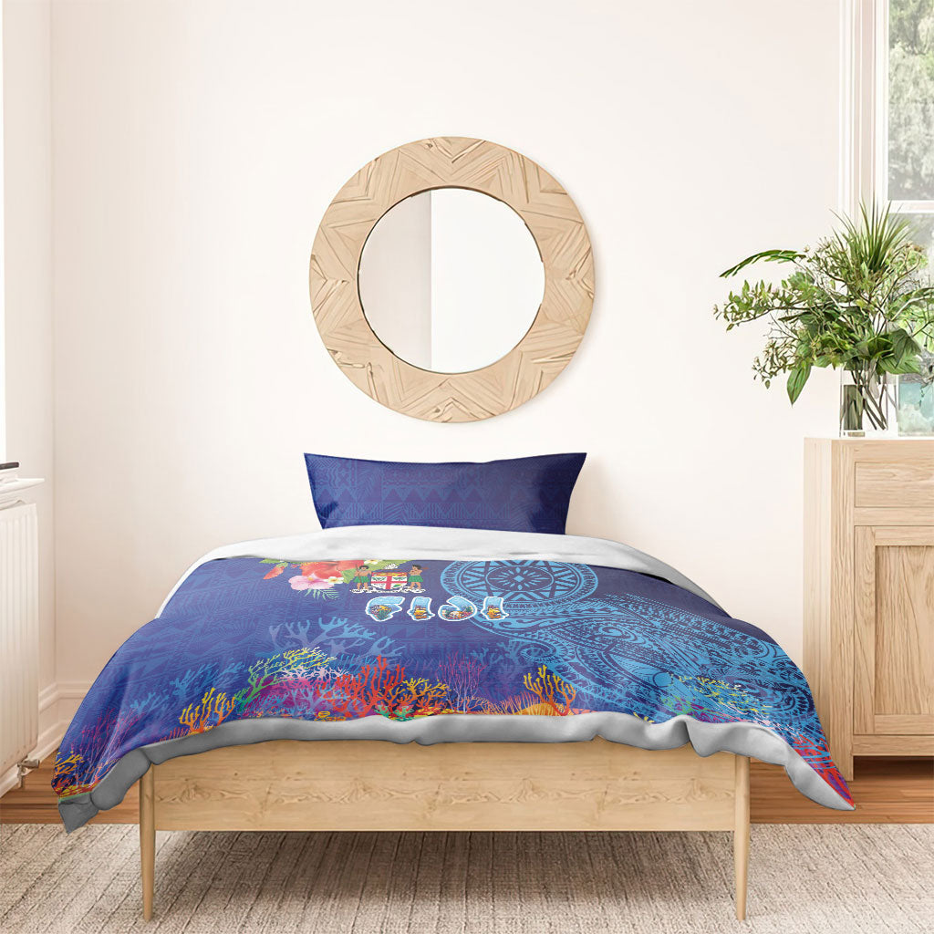 Fiji Day Bedding Set Coral Reef with Tapa Motifs and Hibiscus Ocean Vibe