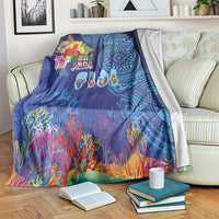 Fiji Day Blanket Coral Reef with Tapa Motifs and Hibiscus Ocean Vibe
