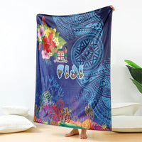 Fiji Day Blanket Coral Reef with Tapa Motifs and Hibiscus Ocean Vibe