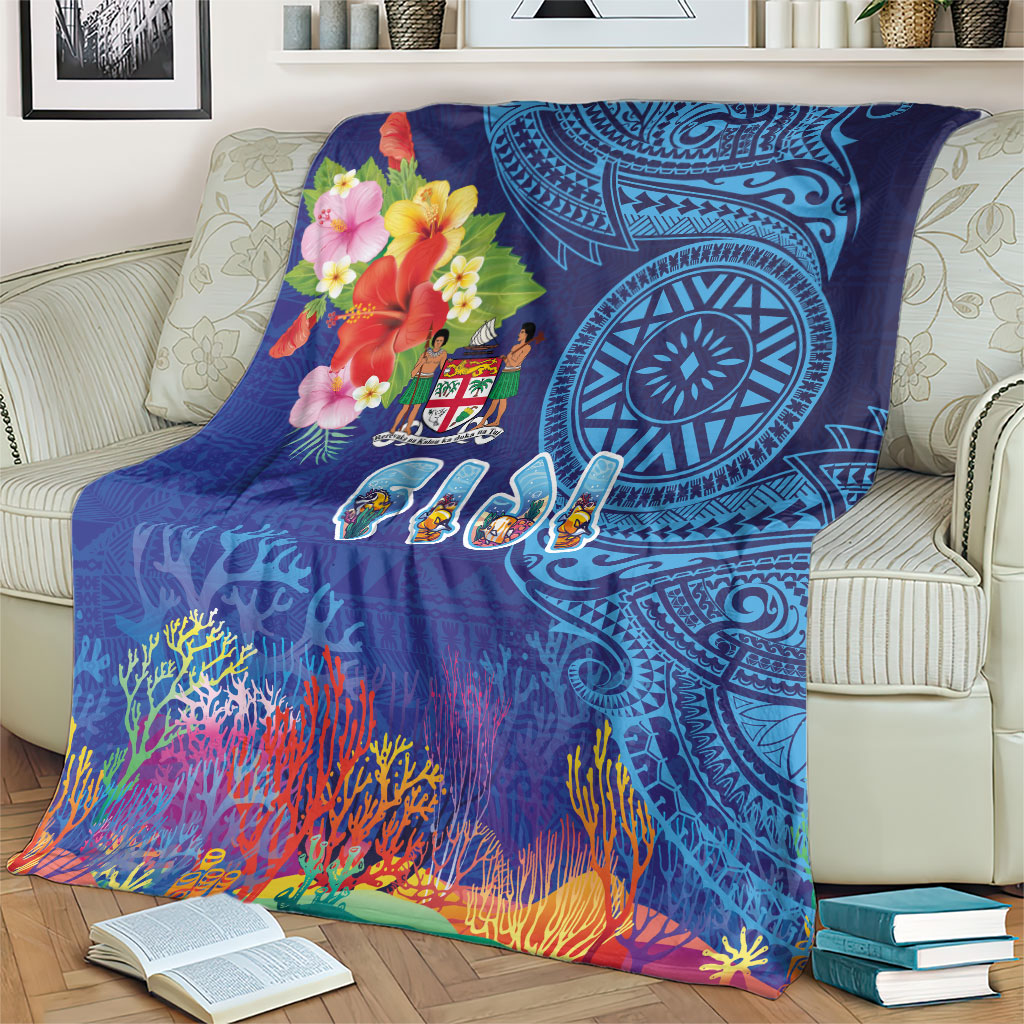 Fiji Day Blanket Coral Reef with Tapa Motifs and Hibiscus Ocean Vibe
