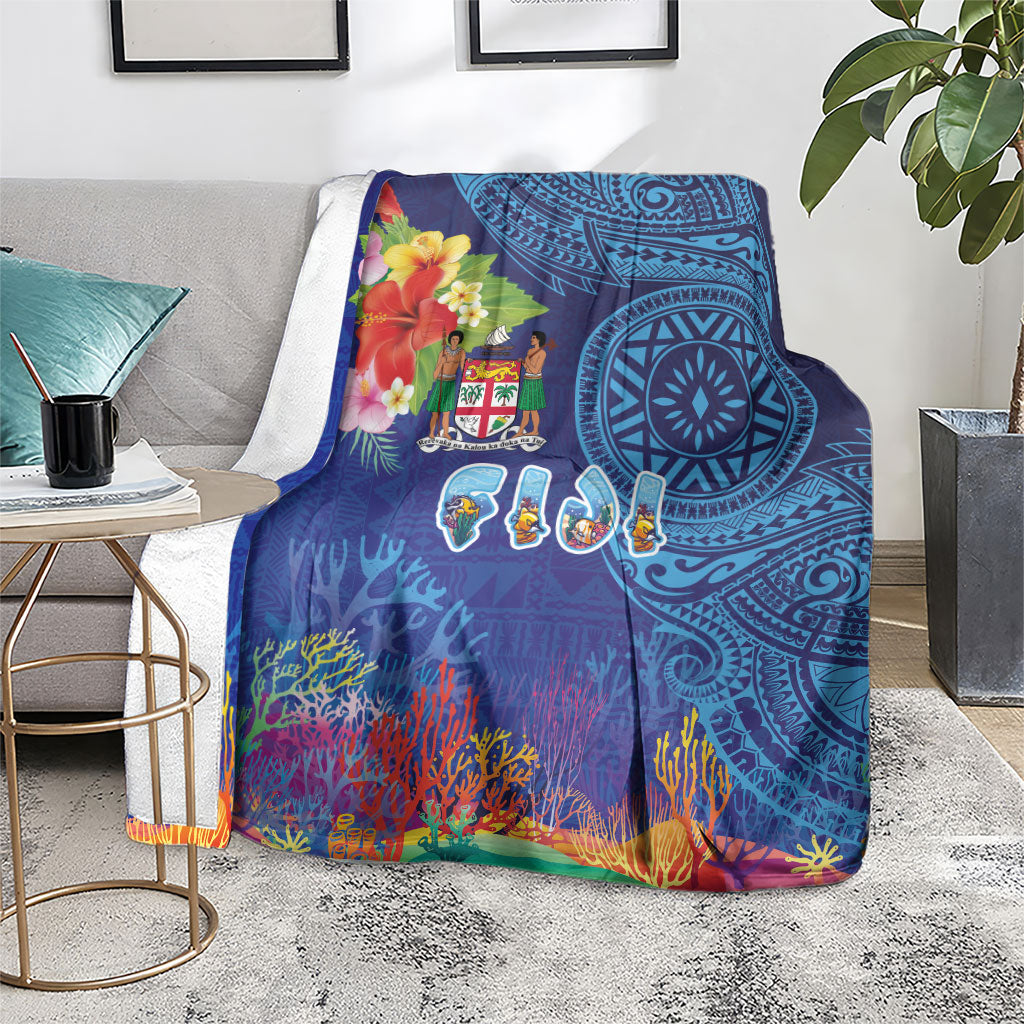 Fiji Day Blanket Coral Reef with Tapa Motifs and Hibiscus Ocean Vibe