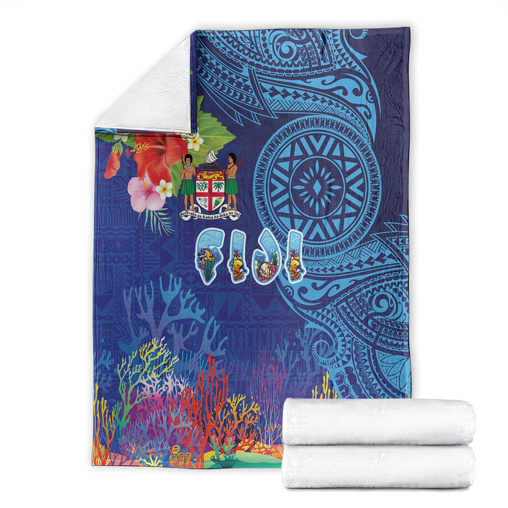 Fiji Day Blanket Coral Reef with Tapa Motifs and Hibiscus Ocean Vibe