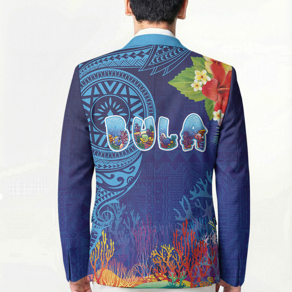 Fiji Day Blazer Coral Reef with Tapa Motifs and Hibiscus Ocean Vibe