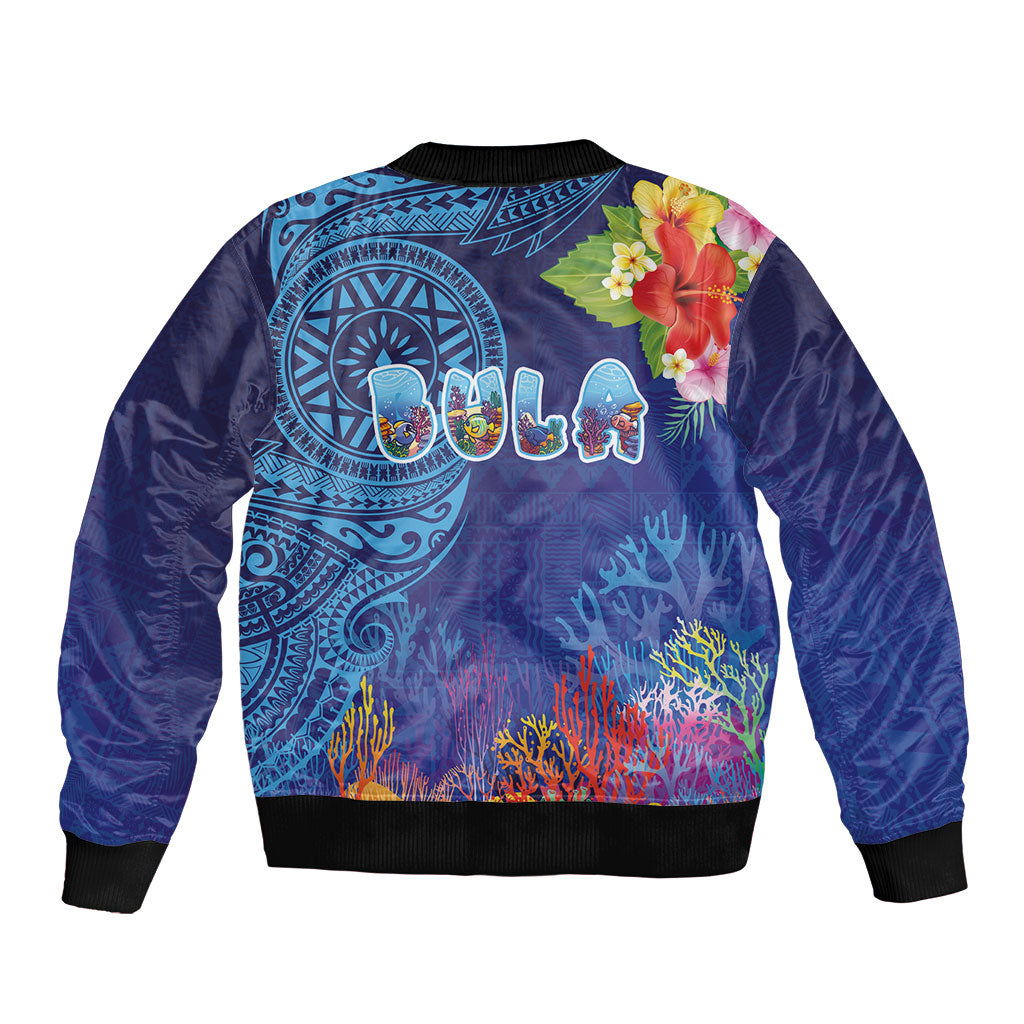 Fiji Day Bomber Jacket Coral Reef with Tapa Motifs and Hibiscus Ocean Vibe
