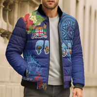 Fiji Day Bomber Puffer Jacket Coral Reef with Tapa Motifs and Hibiscus Ocean Vibe